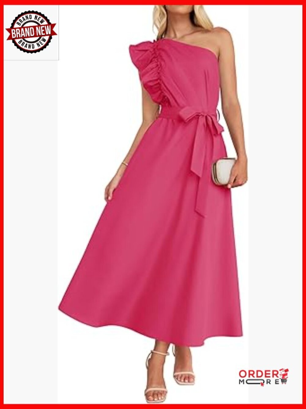 One Shoulder Ruffle Maxi Dress Sleeveless Empire Waist Tie Flowy Beach Party